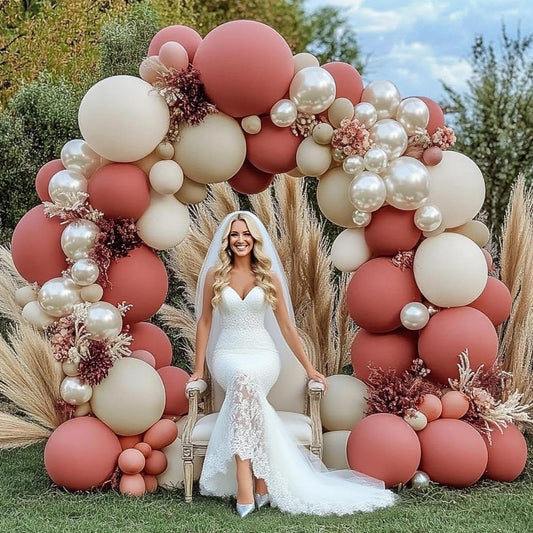 Dusty Pink Cream White Balloon Garland, Double Stuffed Rose Pink Sand White Pearl Balloon Arch Kit for Boho Bridal Shower Wedding Baby Shower Birthday Fall Thanksgiving Party Decorations
