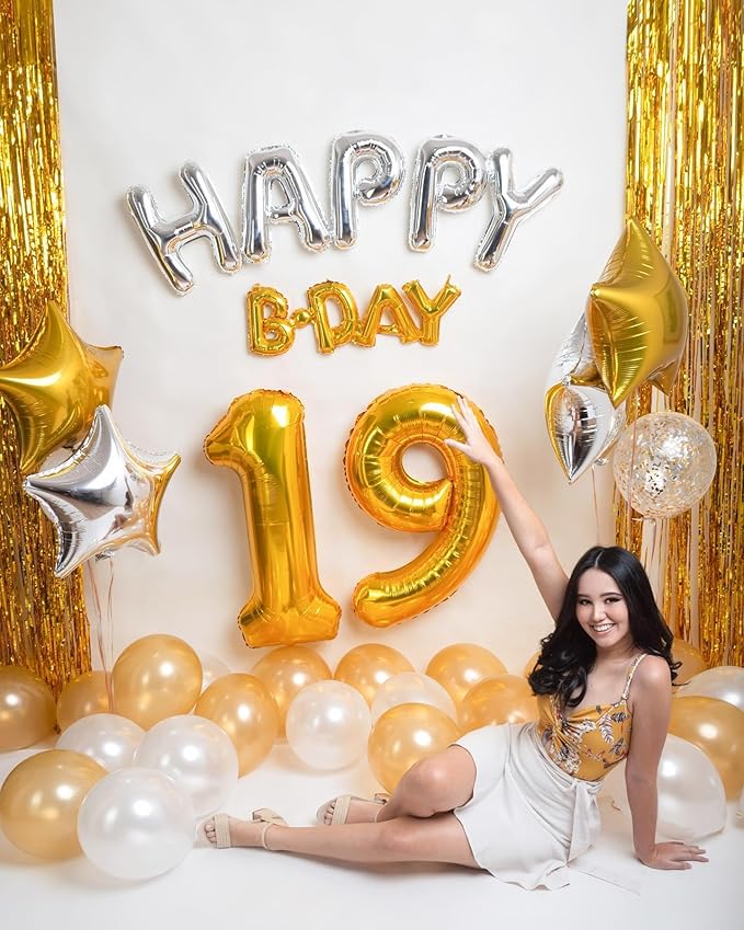 Gold Number 18 Balloon 40 inch, 18 Number Balloons, 18th Gold Birthday Decorations, 18 Year Old Girls Boys Golden Party Supplies