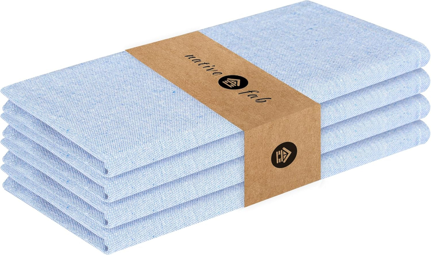 Native Fab Chambray Cloth Napkin Set of 4, 100% Cotton, Washable, Reusable Dinner Cloth Napkin 17x17 inches, Table Decor Napkins for Dinner, Events, Sky Blue