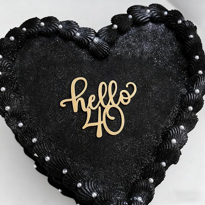 Gold Acrylic Hello 40 Cake Topper, Hello 40 Sign, 40th Birthday Party Cake Topper, Cheers to 40 Years Decorations, 40th Wedding Anniversary Cake Decor