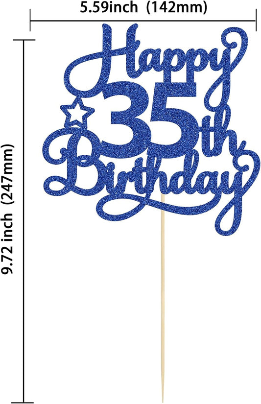 1 Pack Happy 35th Birthday Cake Topper Blue Glitter 35 & Fabulous Cheers to 35 Years Old Birthday Cake Pick for Celebrating 35th Birthday Anniversary Party Cake Decorations Supplies