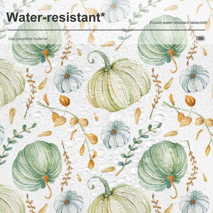 YCness Fall Tablecloth, Thanksgiving Autumn Harvest Watercolor Blue Green Pumpkin Orange Leaf Table Cover for Party Picnic Dinner 36x36 Inch Round