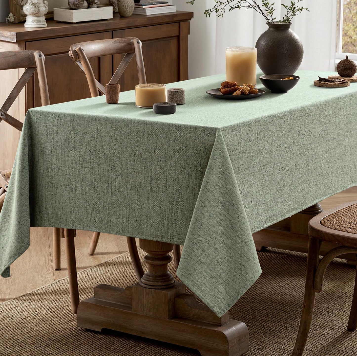 MIULEE Sage Green Linen Tablecloth 60x84 Inch Rectangle Table Cloth Waterproof,Stain Resistant & Wrinkle Resistant for Dining Party Wedding