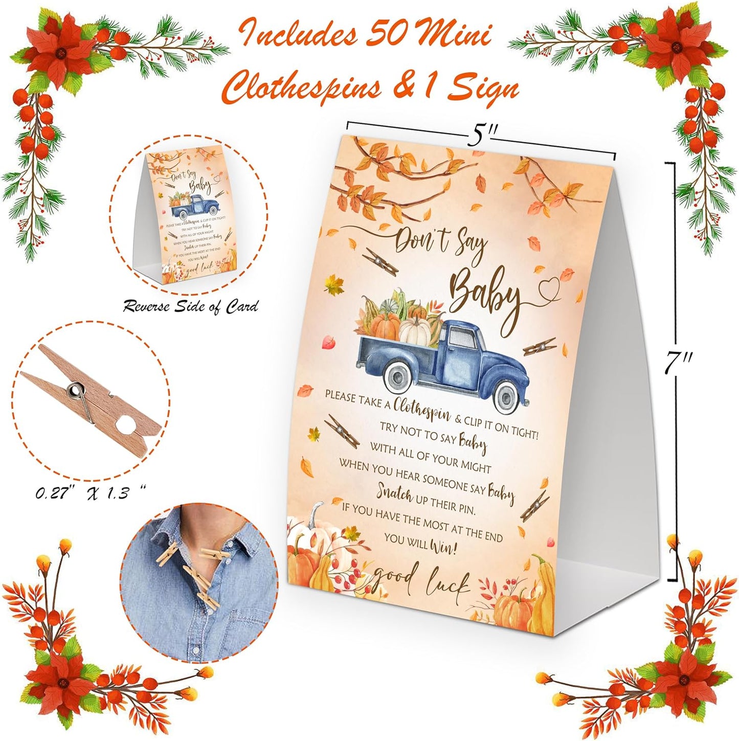 Blue Pumpkin Truck Shower Decorations,Don't Say Baby Baby Shower Game,Gender Neutral Baby Shower Decorations,Small Clothespin Game,Baby Shower Ideas,Baby Shower Games 50 Guest,Fall Party Games