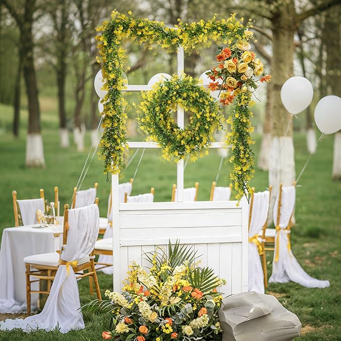 RECUTMS Hanging Garland Plants Artificial Eucalyptus Garland Fake Hanging Eucalyptus Leaf Garlands with Flowers Faux Vine Plants for Indoor Outdoor Spring Thanksgiving Wall Arch Wedding Decor(Yellow)