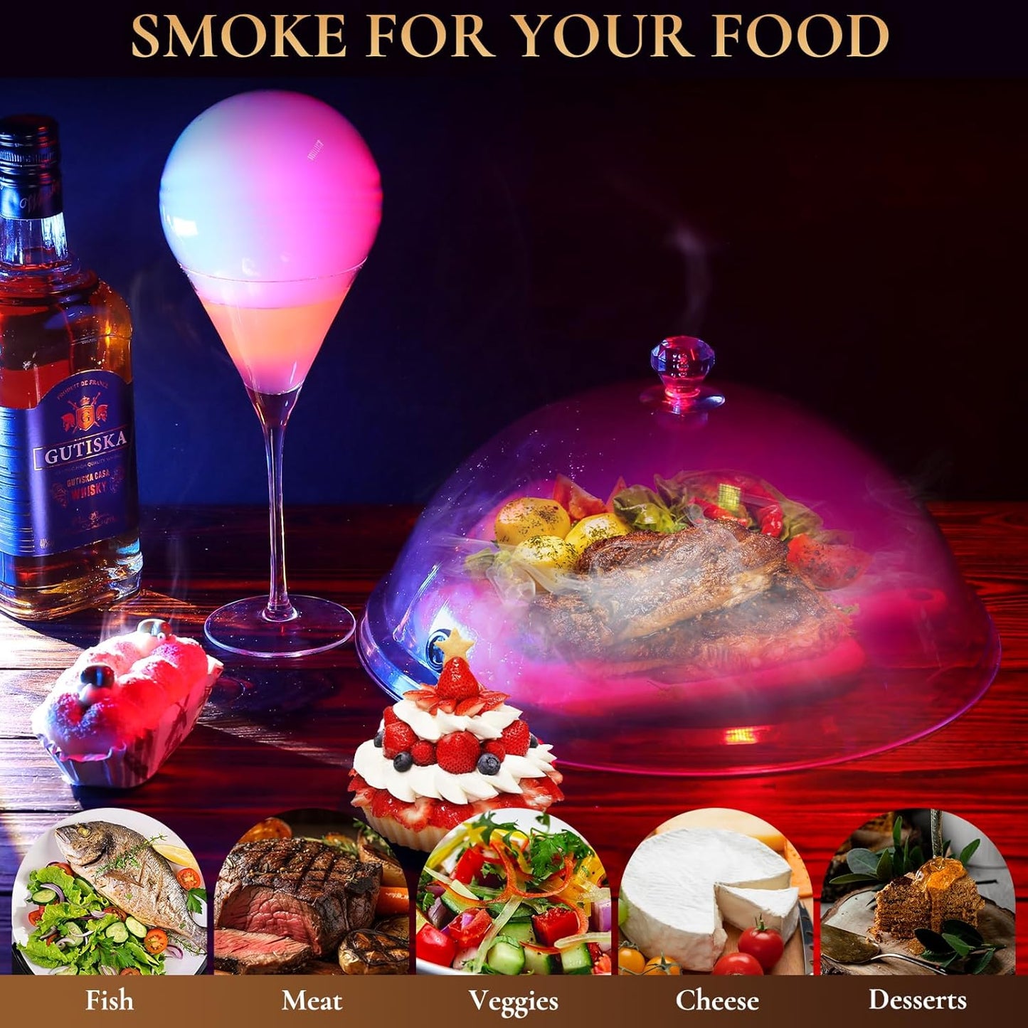 Smoke Gun Bubble Maker, Includes Aromas and Edible Bubbles, for Cocktail Drinks and Enhancing The Flavour of Food, Bar/Home Use (Set)