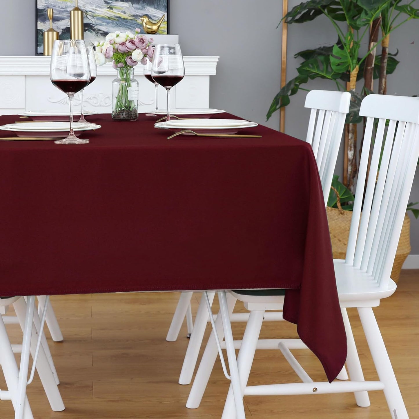 FOLINS&HOME Burgundy Rectangle Tablecloth - 90 x 132 Wrinkle Free Waterproof Polyester Table Cloths, Spillproof Heavy Duty Washable Table Cover for Party, Banquet, Wedding, Indoor - Rectangular/Oblong