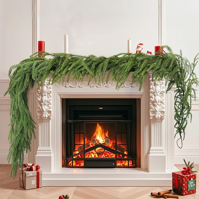 Norfolk Pine Garland Christmas Garland Set - 6FT Realistic Artificial Cedar Garland Christmas Greenery for Mantle, Staircase, Indoor/Outdoor Holiday Decor Lush Evergreen (1, 6 FT)