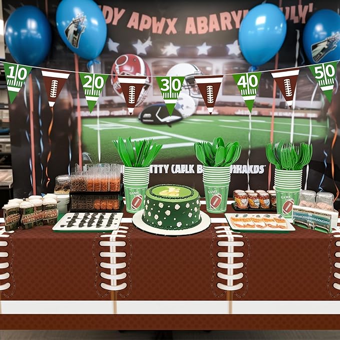 Football Party Decorations,133Pcs Football Party Supplies Set Disposable Footballs Birthday Plates Cups Knives Spoons Fork Banner and Tablecloth,Footballs Parties Supplies for Home,Dinner,Birthday