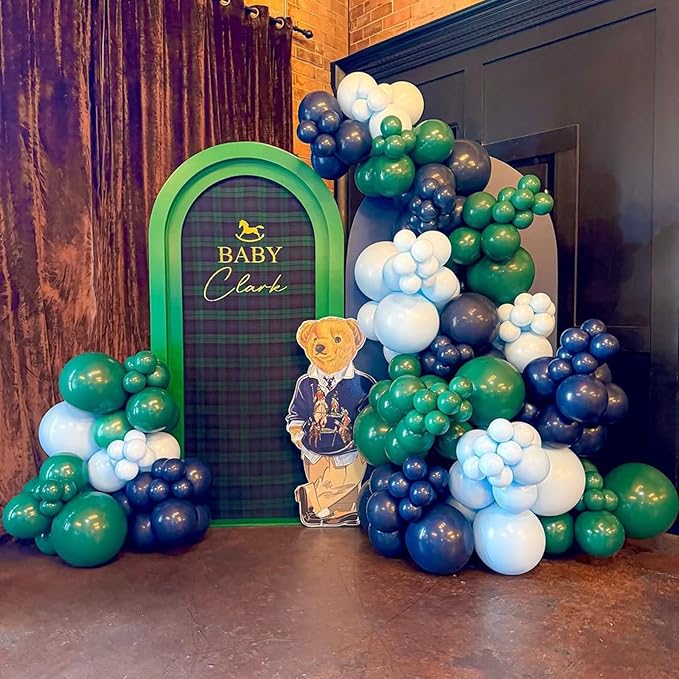 Blue and Green Balloon Garland Kit, 134Pcs Navy Blue,Dark Green,Macaron Blue Balloon Arch Kit for Birthday Dinosaur Party Jungle Safari Wild Baby Shower Graduation Decorations