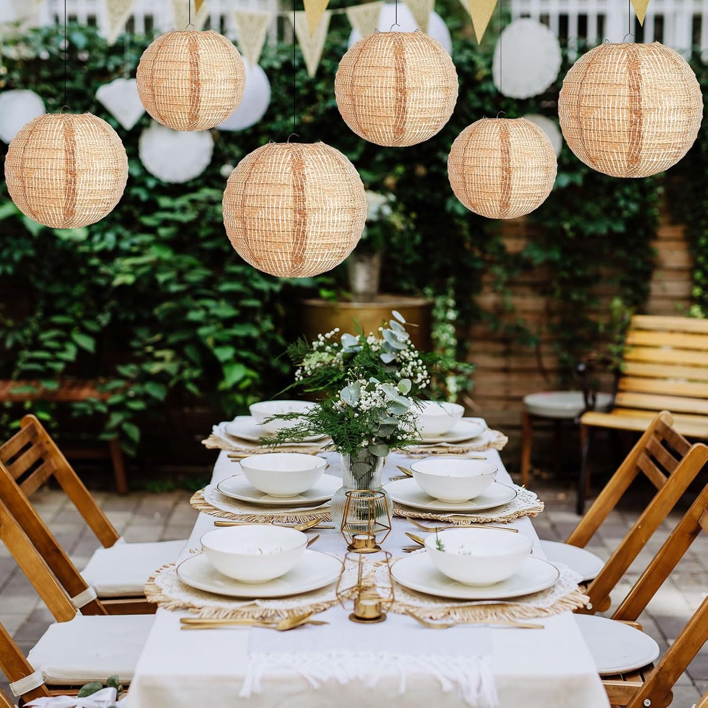 Hortsun 6 Pcs Print Burlap Paper Lanterns Round Chinese Paper Lanterns Decorative Farmhouse Classroom Decor Home Sweet Classroom Birthday Party Ceremonial Event (8/10/12 Inch)