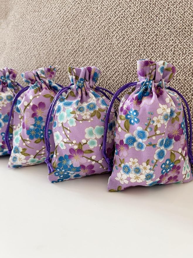 20 Pack Purple Floral Burlap Drawstring Bags Packing Storage Linen Jewelry Pouches Sacks for Birthday Wedding Party Supplies, 5.5x 3.9 Inch