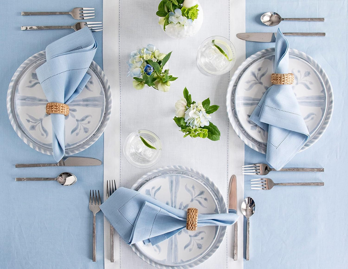 Solino Home Linen Tablecloth 60 x 144 Inch - Classic Hemstitch 100% Pure Linen Sky Blue Table Cloth for Rectangle Tables - Machine Washable Tablecloth for Christmas