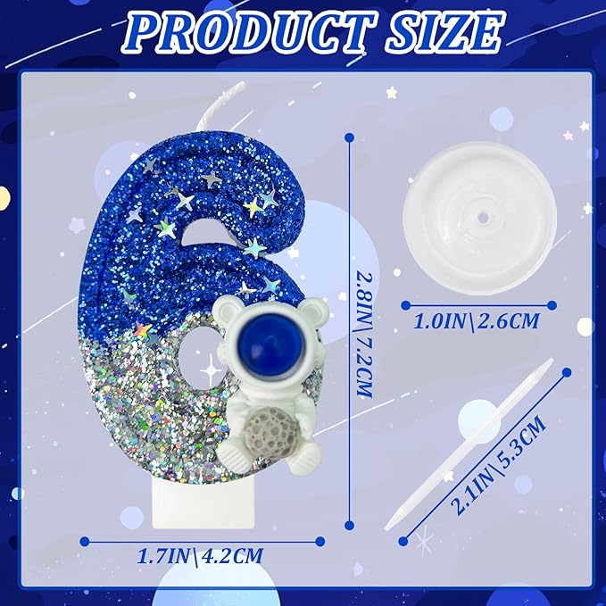 HXOUSE Astronaut 6th Birthday Candle - Space Universe Sparkler 6 Candle for Birthday Cake Boy, Topper for Party Decorations Anniversary Celebrations (Number 6)