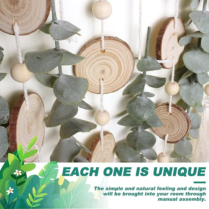 Bathroom Decor Artificial Eucalyptus Greenery Hanging Wall Decor Faux Eucalyptus Leaves Hanging Plant with Wooden Stick with Rustic Farmhouse for Bedroom Nursery Boho Home Decorations