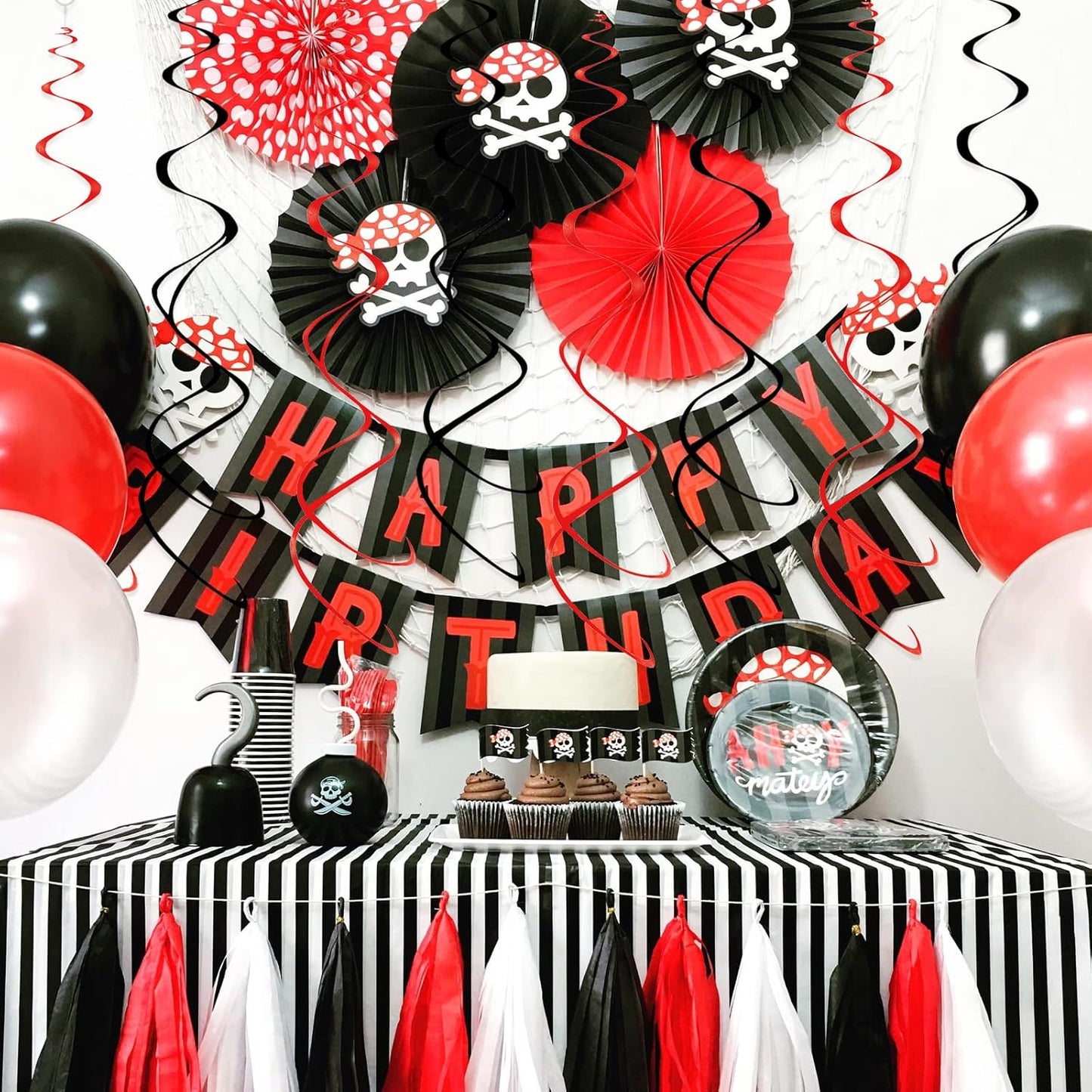 Hanging Swirl Decorations Black and Red Swirl Decoration 30pc Foil Swirl Spiral Decoration 24"