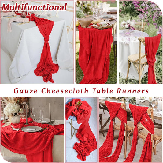 16Pack Red Table Runner 10FT Cheesecloth Table Runner 35x120Inch Long Boho Cheese Cloth Table Runners Rustic Gauze Table Runners for Party Christmas Wedding Bridal Baby Shower Decorations
