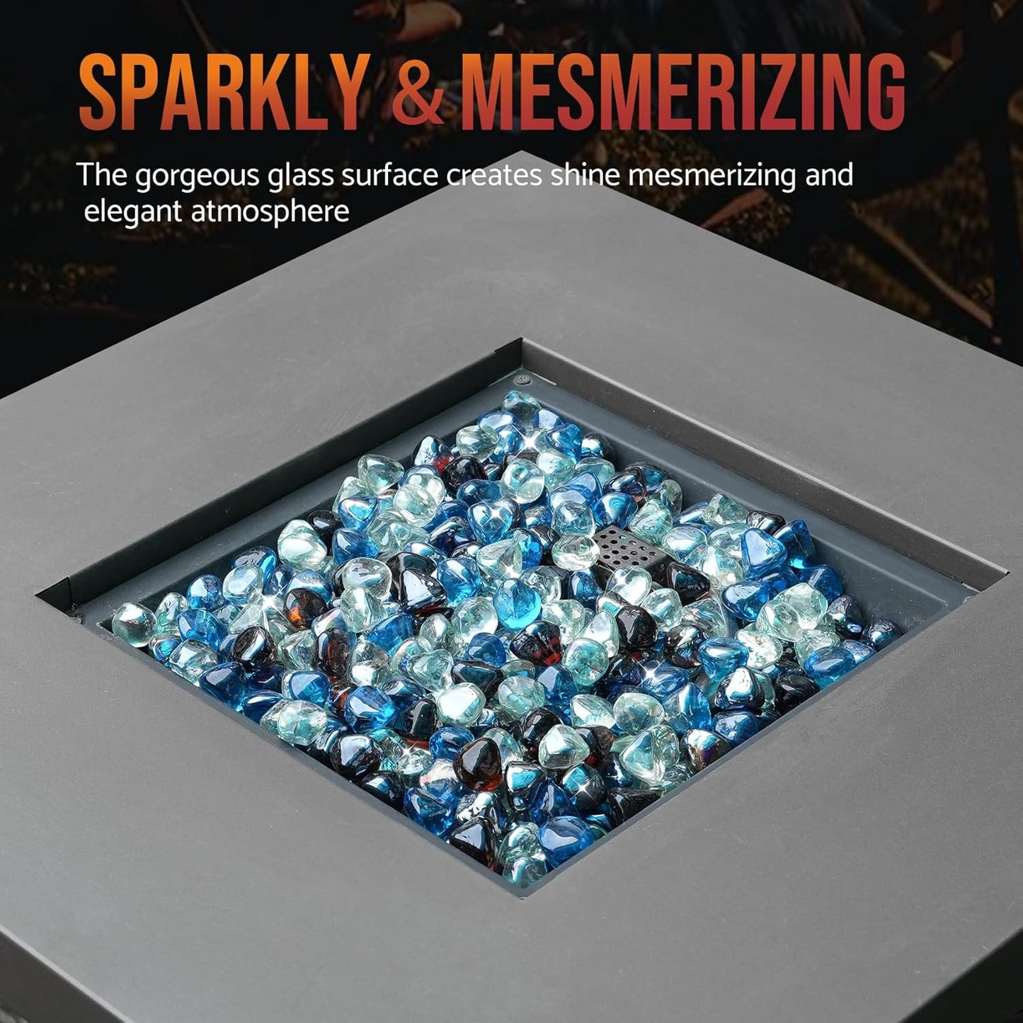 Skyflame 10-Pound Blended Fire Glass Diamonds for Fire Pit Fireplace Landscaping, 1/2 Inch Caribbean Blue, Crystal Ice, Amber Luster