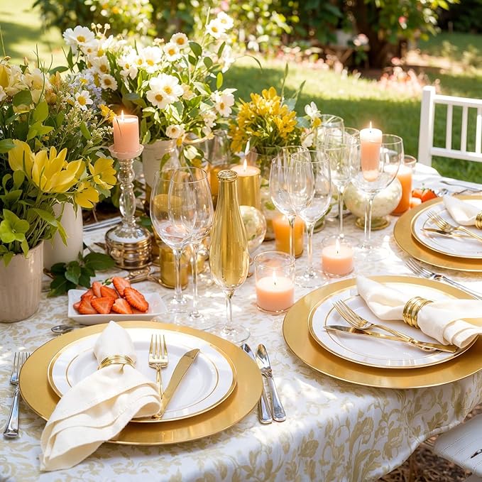 EI 13 Inch Gold Charger Plates,20pcs Round Charger Plates Bulk,Plastic Plate Chargers & Service Plate for Wedding,Party