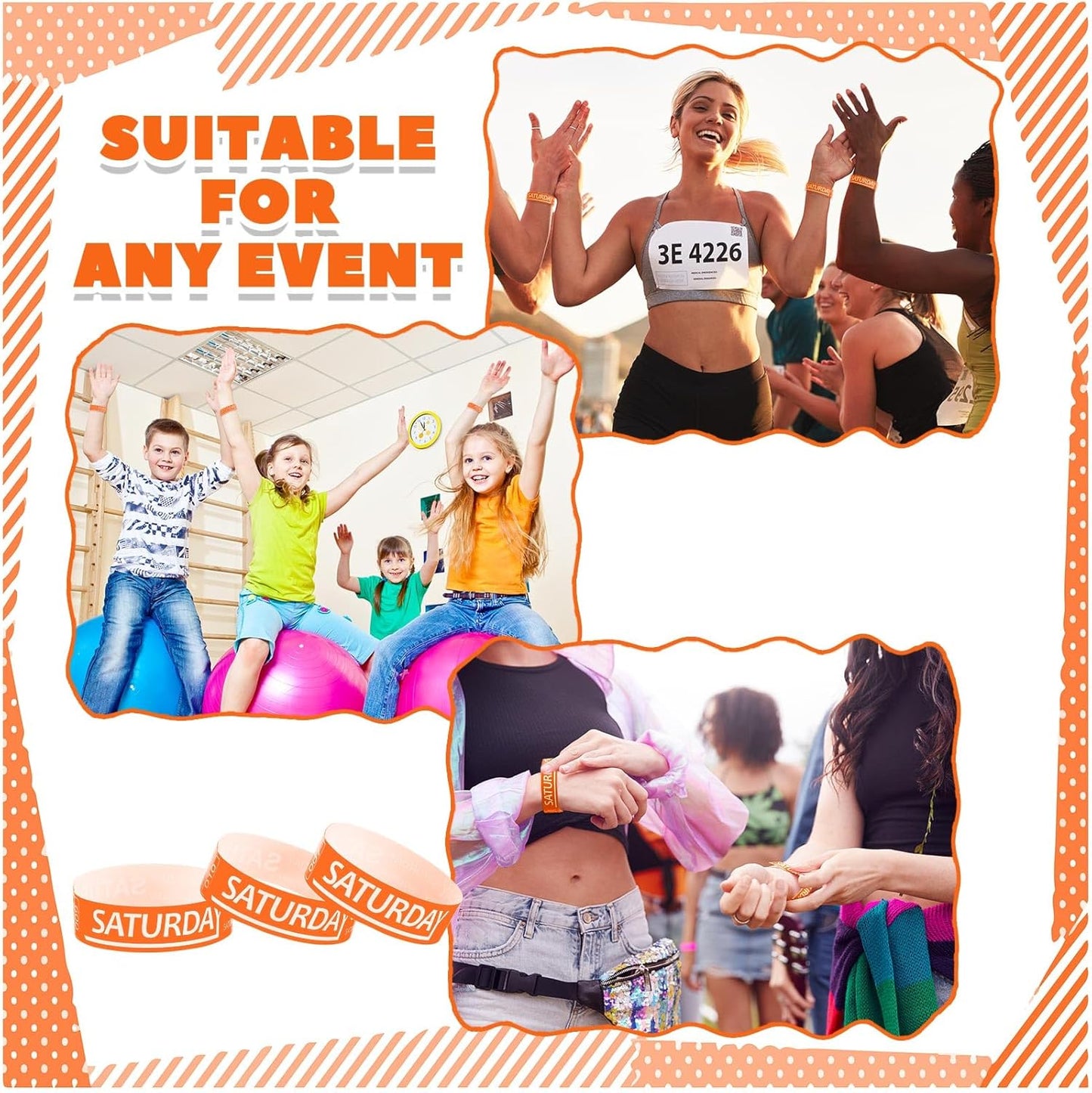Henoyso 600 Pcs Saturday Paper Wristbands Event Admission Paper Bracelets Numbered Waterproof Party Armbands for Events Day of The Week(Orange)