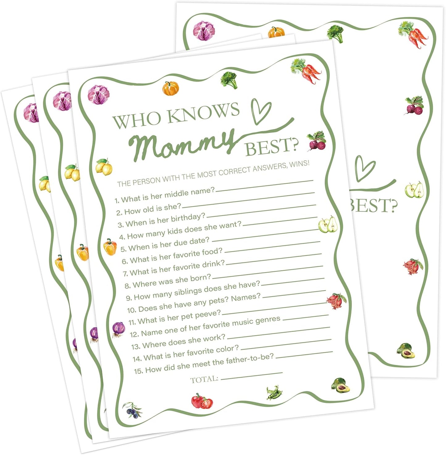 Locally Grown Baby Shower Games, Farmers Market Who Knows Mommy Best Game for 30 Guests with Game Cards, Gender Reveal, Baby Shower Supplies & Decorations (DV42)