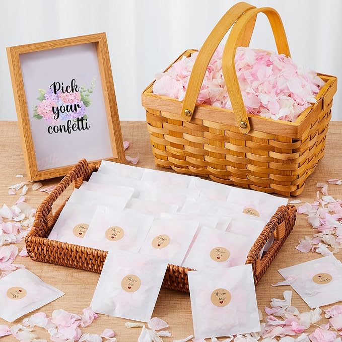 Wavwavw Biodegradable Confetti, Dried Hydrangea Flower Petals with Throw Me Stickers Wedding Confetti Biodegradable Flower Petals for Wedding Ideas Valentines Day Decor(Pink White,55 Pcs)