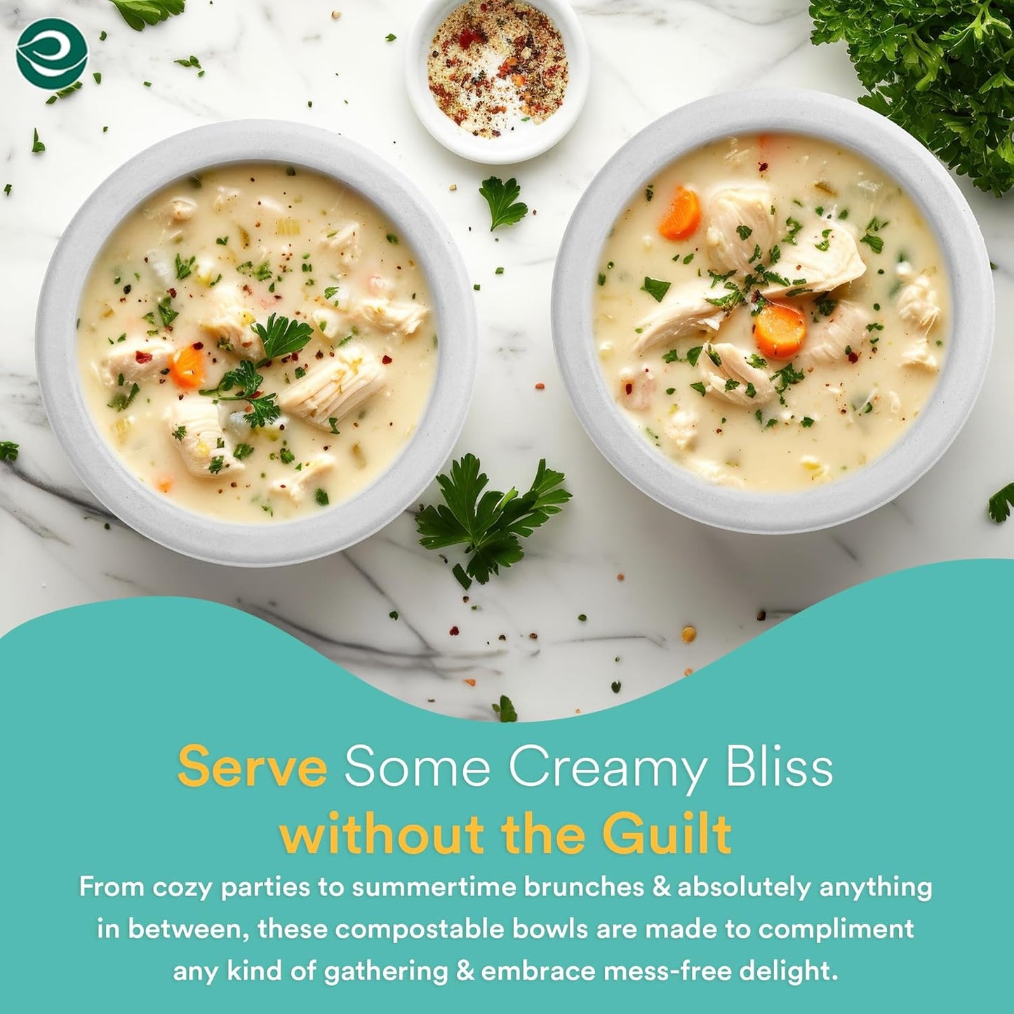 ECO SOUL 100% Compostable 16 Oz Soup Bowls [200-Pack] Disposable dessert bowls I Heavy duty paper bowl I Eco-friendly salad bowl I Biodegradable large Bowls - Pearl White