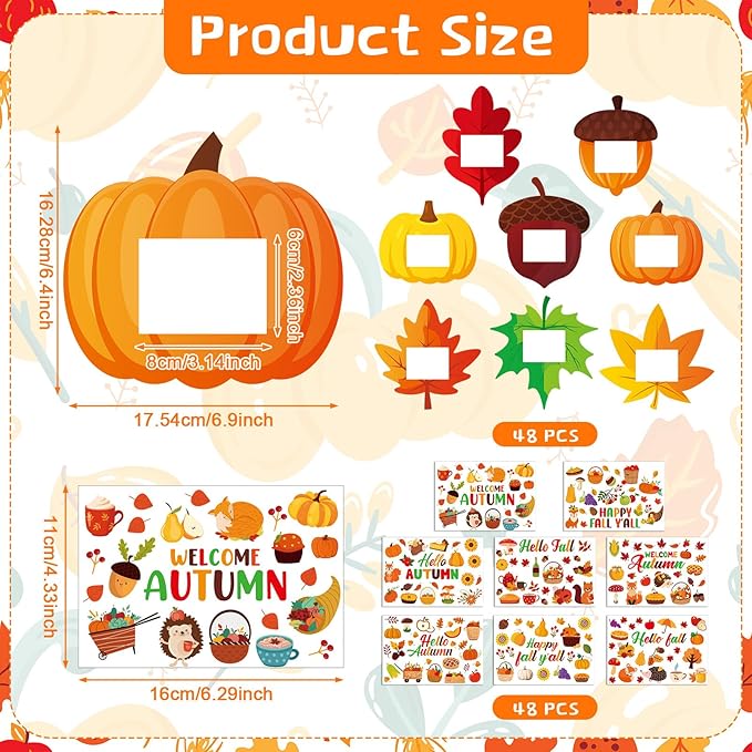 Jetec 48 Packs Thanksgiving Picture Frame Craft Kits Fall DIY Photo Frame with Stickers Make Your Own Picture Craft for Thanksgiving Autumn Home Classroom Decor