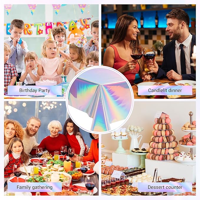 Childom 3 Pack Iridescent Tablecloth,54" x 108" Birthday Party Tablecloths Iridescence Plastic Disposable Table Covers Iridescent Party Decorations,Plastic Tablecloth for Buffet Table,Birthday Decors