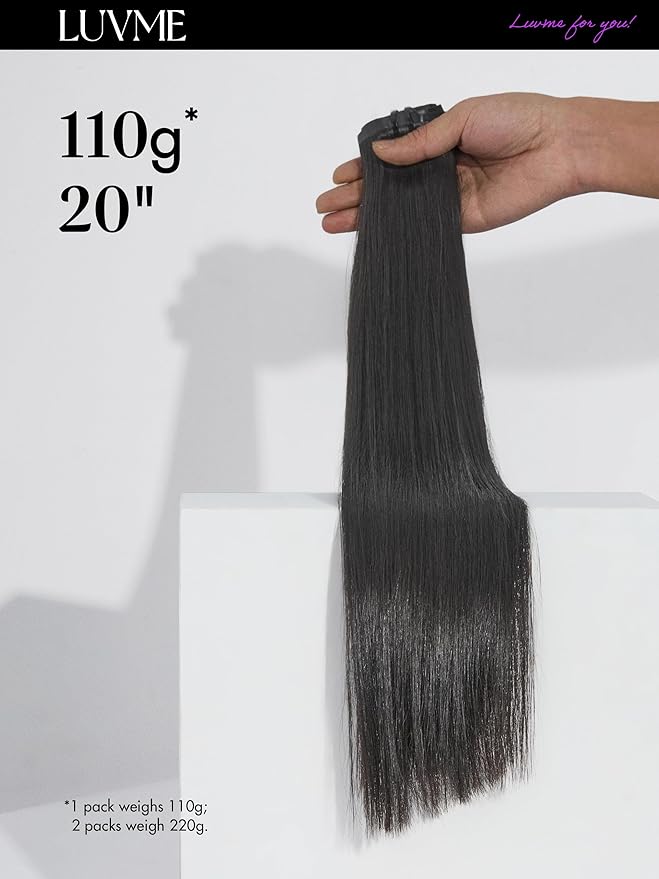 LUVME Silky Straight Seamless Clip in Hair Extensions 110g, 16 Inch Natural Black, 100% Real Remy Human Hair, Soft Full Volume, Easy Clip Ins for Daily Wear, Work, Parties & Weddings