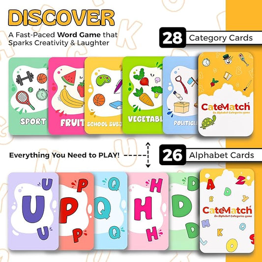 Catematch! Card Game - Categories Matching Game for Children & Adults – Original and Fun Party Game Ideal for Family Game Night, Traveling – Easy Gameplay for All Ages – Includes Hourglass Timer
