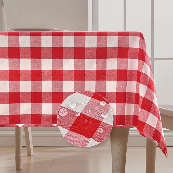 BALCONY & FALCON Gingham Table Cloth Rectangle – Reversible Water-Resistant Cotton Checkered Tablecloth for Outdoor Picnic, Camping, Kitchen, Holiday Party Decor (Red White, 55x95 Inch)