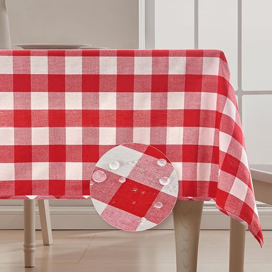 BALCONY & FALCON Gingham Table Cloth Rectangle – Reversible Water-Resistant Cotton Checkered Tablecloth for Outdoor Picnic, Camping, Kitchen, Holiday Party Decor (Red White, 55x95 Inch)