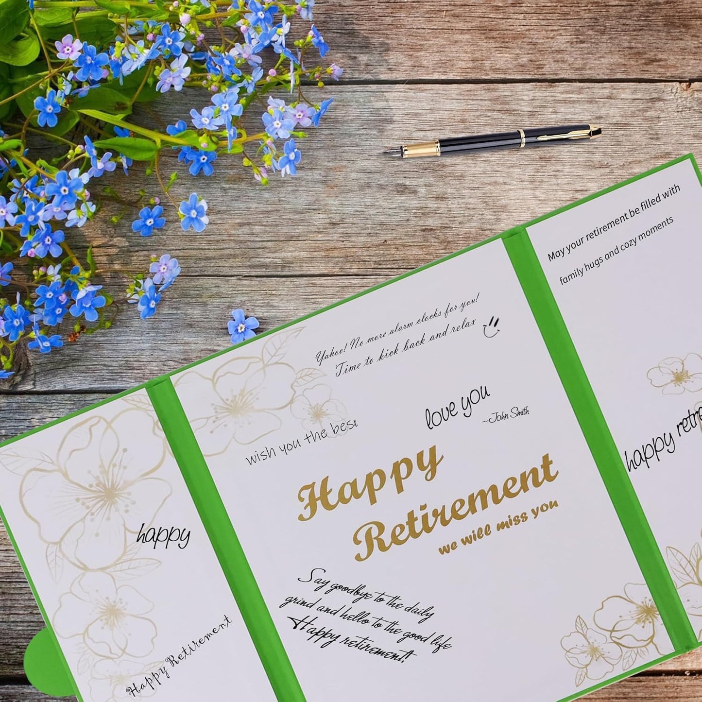 Large Retirement Card for Women Men, Happy Golden Years Party Decorations, Green Gold Farewell Guest Book Alternative, Happy Retirement Gifts Signature Board Book for Farewell Party Supplies（Green）