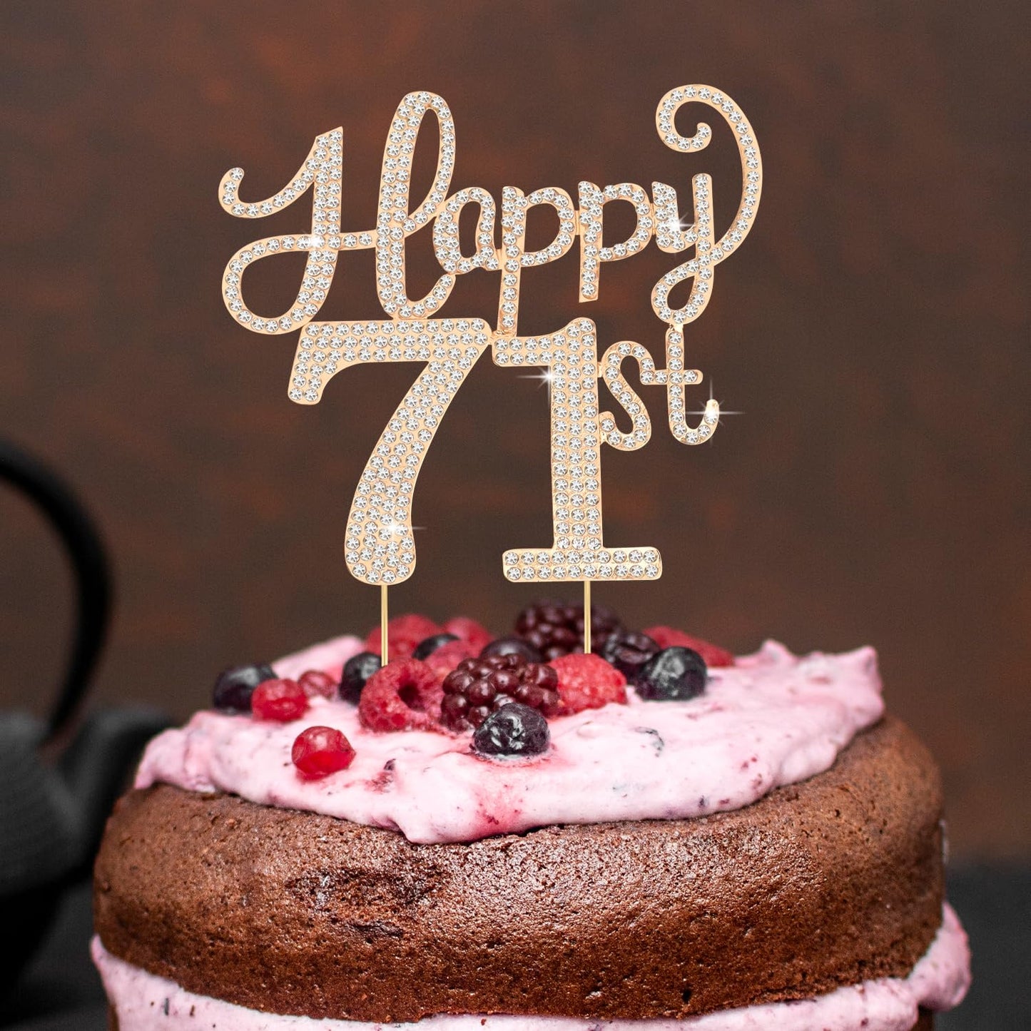 Happy 71st Birthday Decorations,71st Birthday Gold Rhinestone Cake Topper - Cheers to 71 Years Old Bday Party Metal Sparkly Cake Centerpieces Sign.