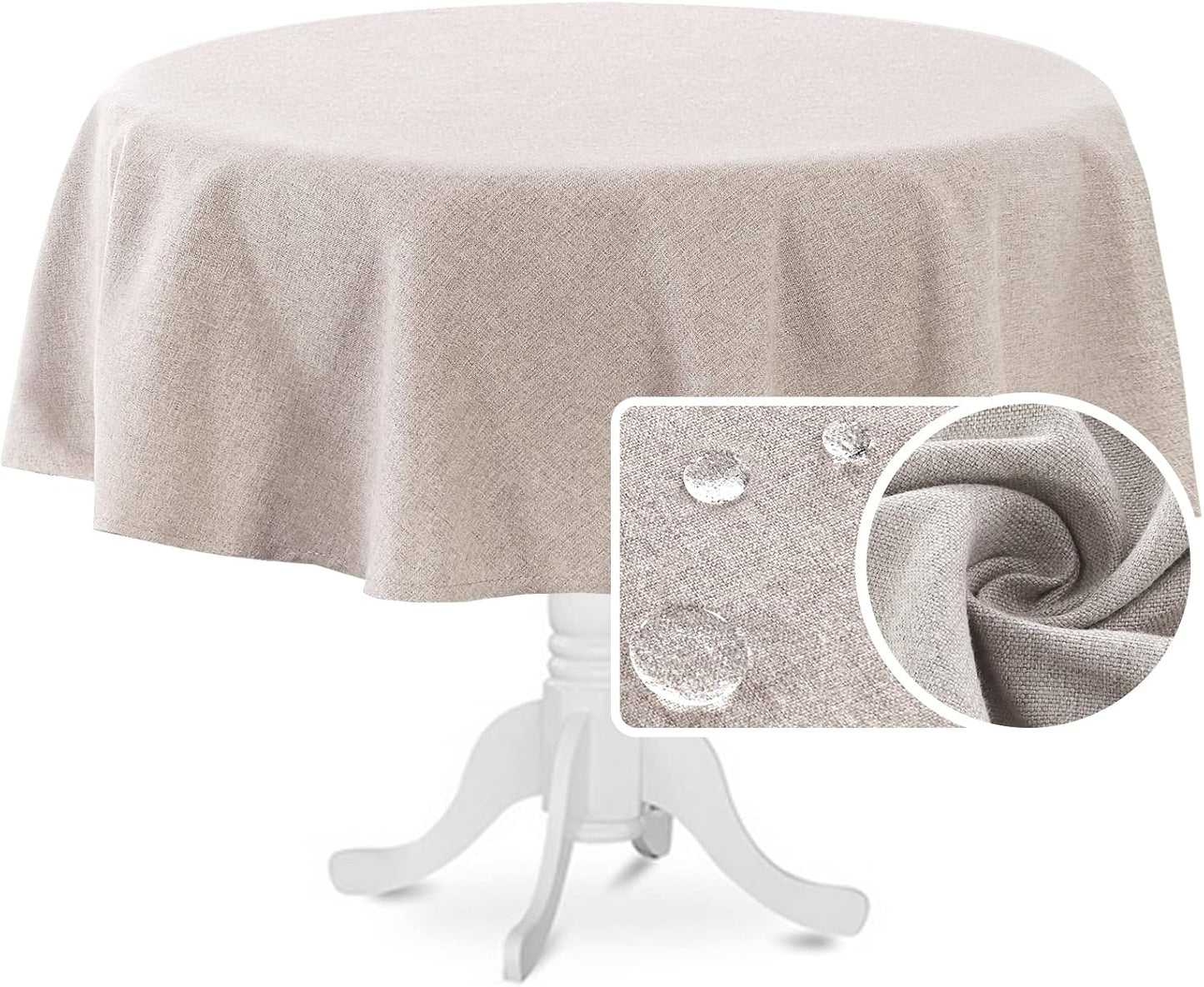 H.VERSAILTEX Linen Textured Tablecloth Round 60 inch Waterproof Decorative Table Cloth Spill-Proof Linen Look Cover for Party Table Extra Soft and Thick Fabric Wrinkle Free, Heather Sand