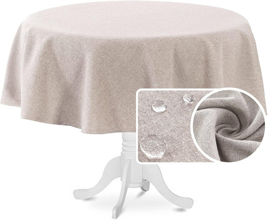 H.VERSAILTEX Linen Textured Tablecloth Round 60 inch Waterproof Decorative Table Cloth Spill-Proof Linen Look Cover for Party Table Extra Soft and Thick Fabric Wrinkle Free, Heather Sand