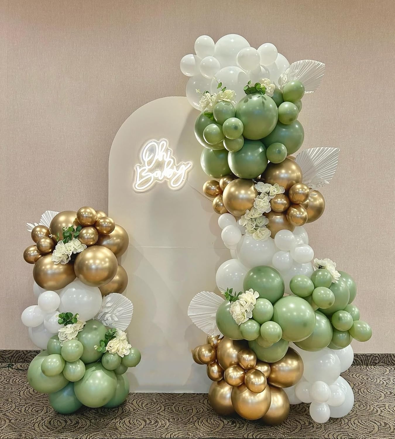 Sage Green White Gold Balloon Arch Kit, 156Pcs Latex Balloons Different Sizes 18 12 10 5 Inch Party Balloon Garland Kit for Baby Shower, Wedding, Engagements, Birthday, Anniversary Decorations