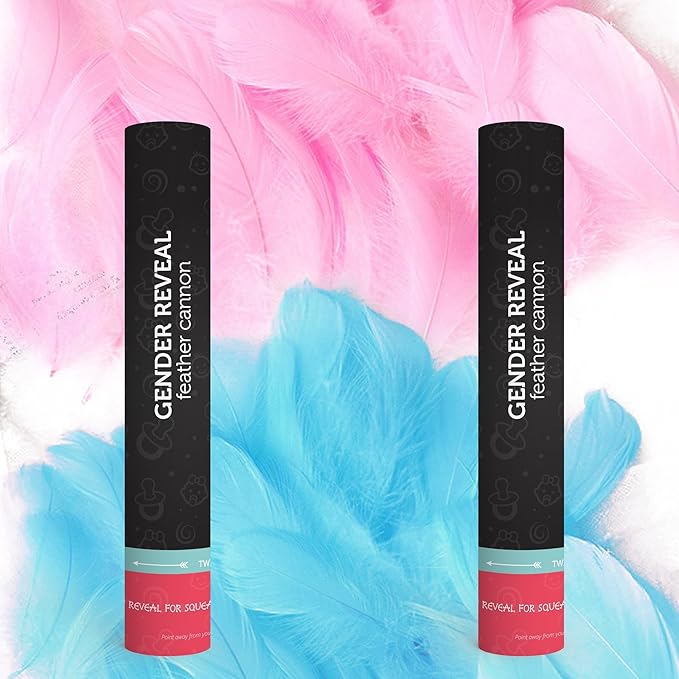 MBHB Gender Reveal Feather Cannon, Boy Blue & Girl Pink Feathers, He or She Baby Shower Party Decorations, Feather Cannon for Gender Reveal Party, Poppers Stick Set - 2pk