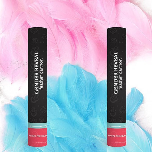 MBHB Gender Reveal Feather Cannon, Boy Blue & Girl Pink Feathers, He or She Baby Shower Party Decorations, Feather Cannon for Gender Reveal Party, Poppers Stick Set - 2pk