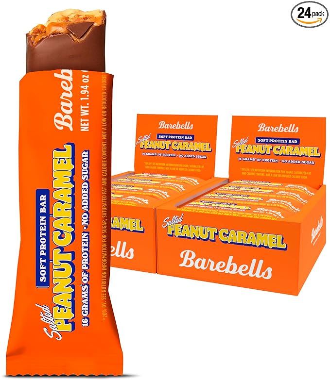 Barebells Soft Protein Bars Salted Peanut Caramel - 24 Bars (2 Packs of 12) -16g High Protein Treats - Chocolate Nutrition Bar with 1g Total Sugars - On The Go Breakfast or Post-Workout Snack