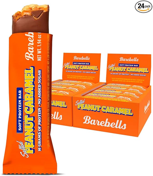 Barebells Soft Protein Bars Salted Peanut Caramel - 24 Bars (2 Packs of 12) -16g High Protein Treats - Chocolate Nutrition Bar with 1g Total Sugars - On The Go Breakfast or Post-Workout Snack