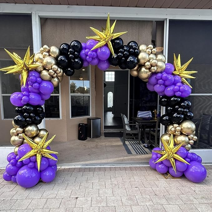 Purple and Gold Balloons, 12 Inch Black Purple and Gold Confetti Balloons for Graduation Prom Halloween Baby Shower Wednesday Retirement Birthday Party Decorations
