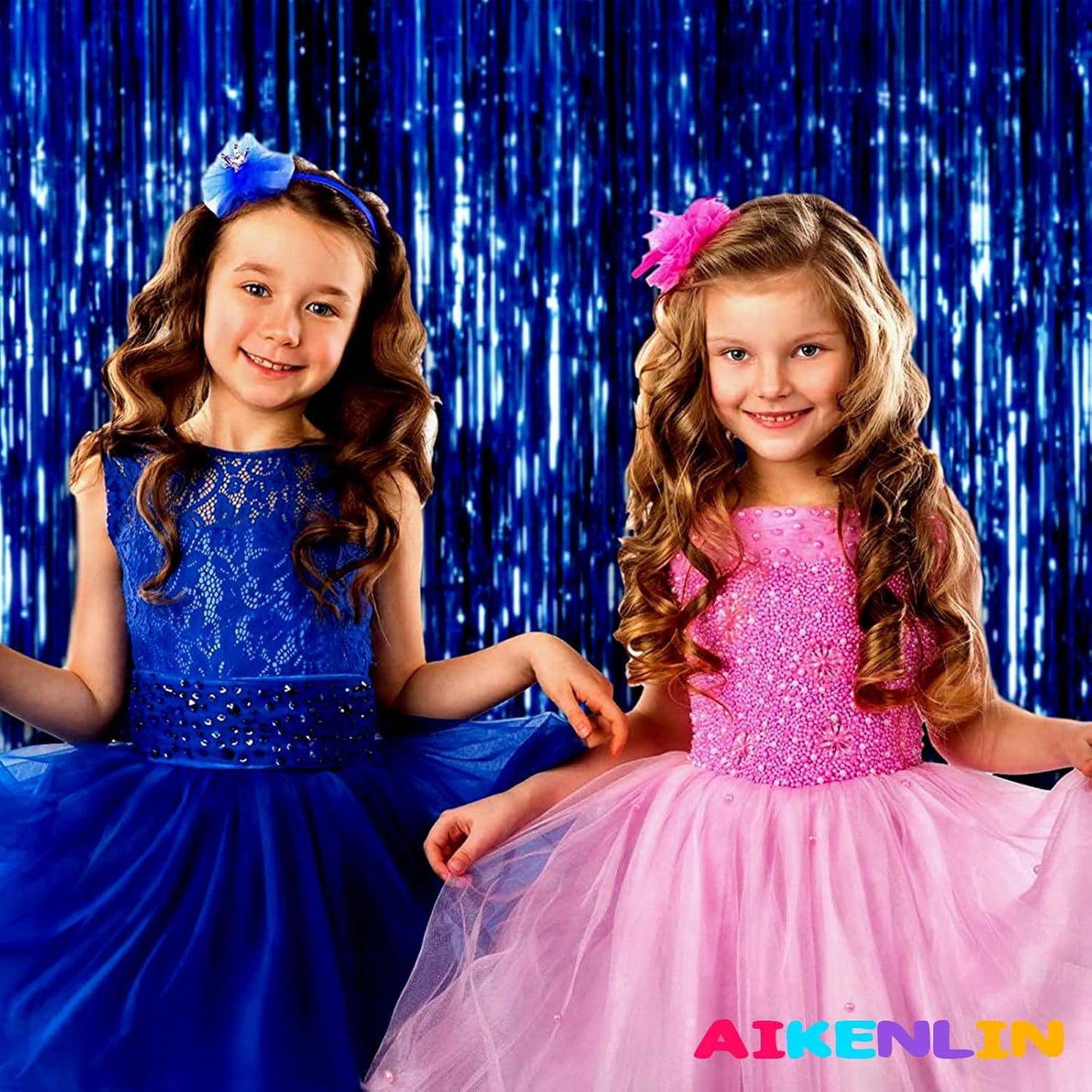 4 Pack 3.3Ft x 6.6Ft Blue Foil Fringe Curtain Backdrop, Metallic Tinsel Foil Fringe Streamers Curtains Background for Photo Booth, Birthday, Wedding, Halloween, Christmas Party Decoration