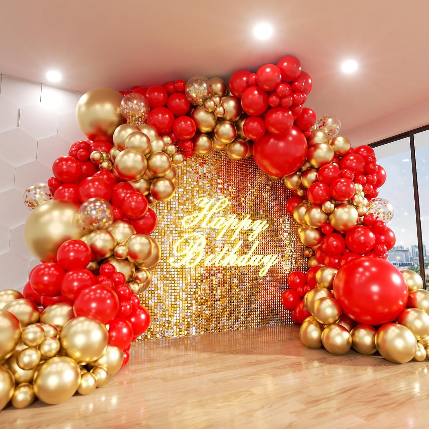 Red and Gold Balloon Arch Kit, ADOINBY 140Pcs Gold Balloon Red Balloon Confetti Balloon 18 12 10 5 Inch Different Size Balloons for Valentine's Day Wedding Birthday Engagements Anniversary Decoration