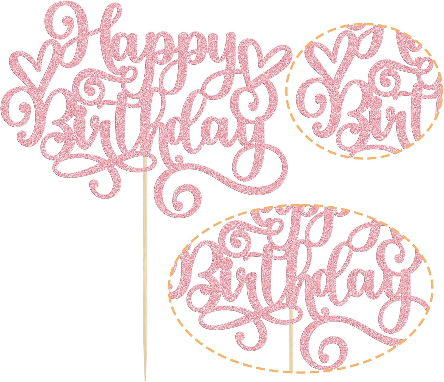Gyufise 1Pcs Happy Birthday Cake Topper Glitter Cake Pick for Celebrating Anniversary Party Cake Decorations Supplies Pink