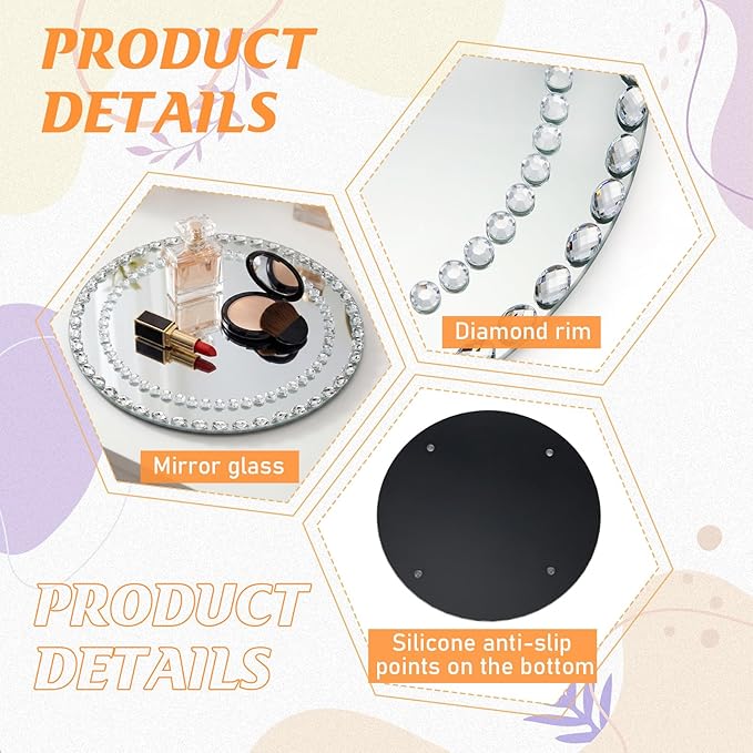 Suclain 6 Pcs Mirrored Glass Charger Plates 13 Inch Silver Mirror Plates Round Chargers for Dinner with Diamond Rim Settings for Wedding Birthday Party Events (Round Diamond Rim)