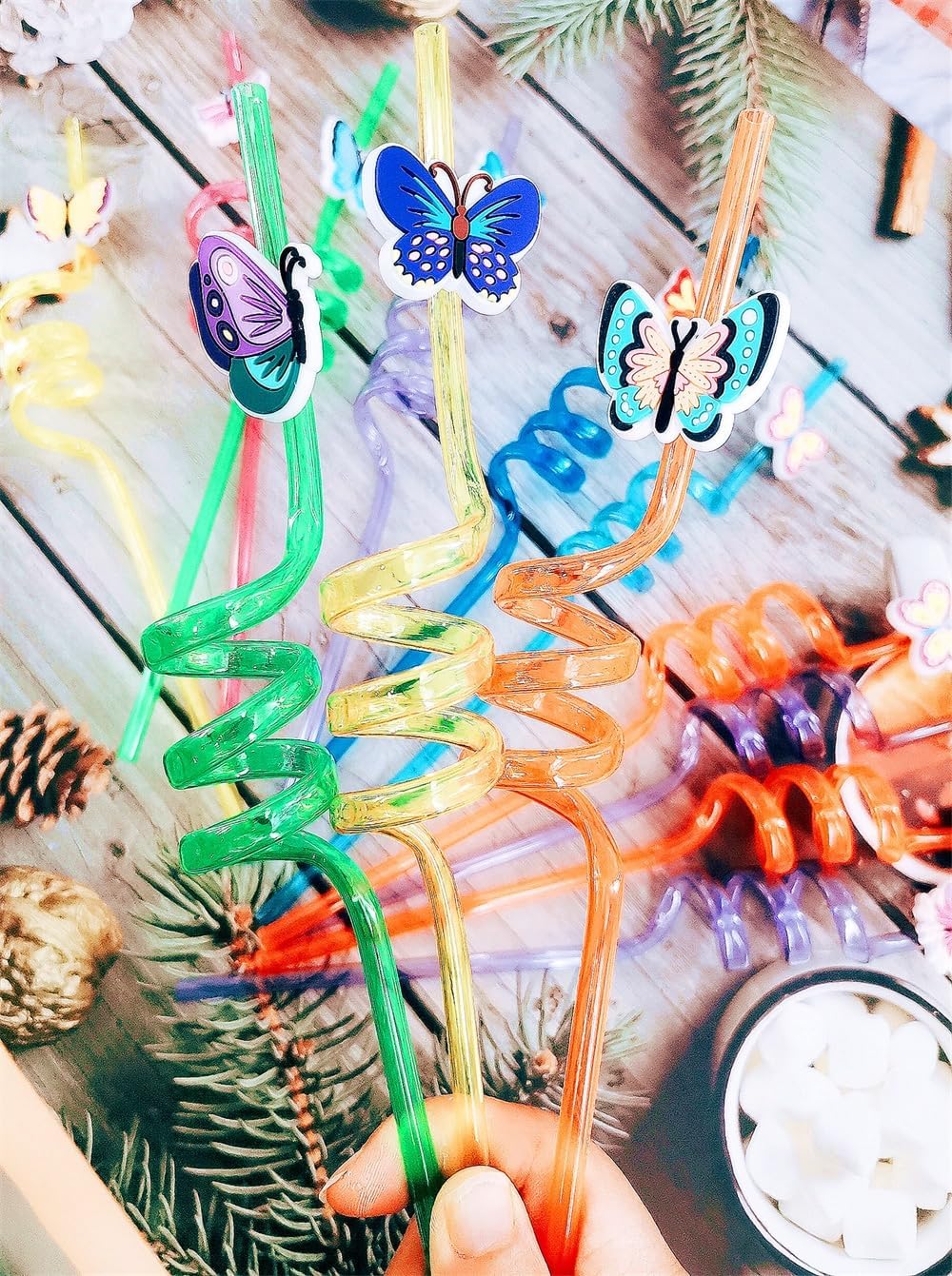 24 packs Bulk Butterfly Reusable Plastic Straws For Kids Birthday Party Favors,Summer Butterfly Crazy Drink Straws For Classroom Christmas Day