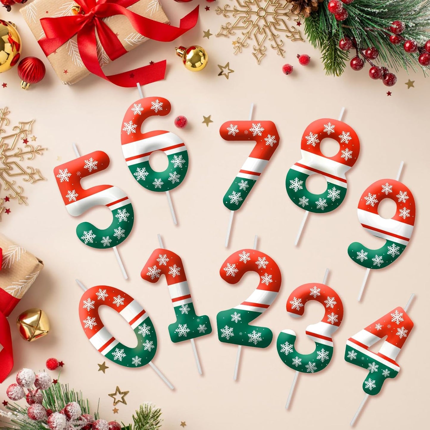Christmas 2nd Birthday Number Candles, Number 2 Candle Cake Toppers for Christmas Themed Parties, 2nd Birthday Cake Candles for Boys and Girls, Kids Party Supplies