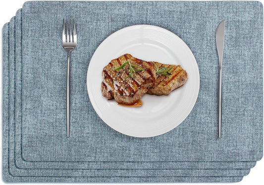 Softalker Vinyl Placemats Set of 4 - Faux Leather Heat Resistant Place Mats, 100% Waterproof Oilproof Wipe Clean Table Mats for Indoor & Outdoor Use, 17’’×12’’, Sky Blue